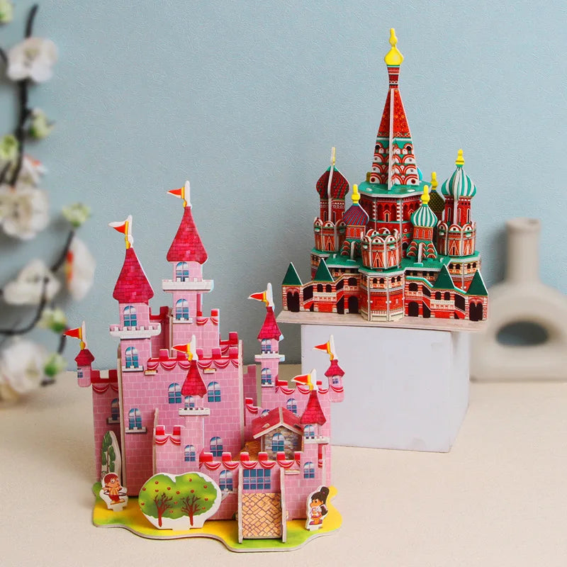 Cartoon Castle Building Model Paper Cardboard 3D Jigsaw Puzzle for Kids Handmade DIY Educational Toys Gifts