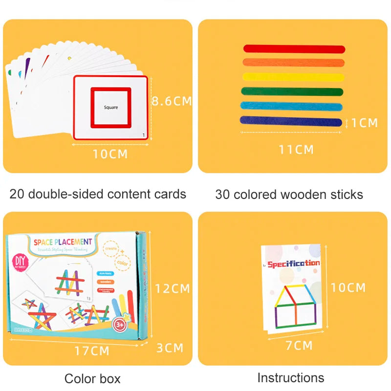 Wooden DIY Ice Cream Stick Puzzle Children's Rainbow Stick Thinking Puzzle Challenge Table Games Kids Montessori Educational Toy