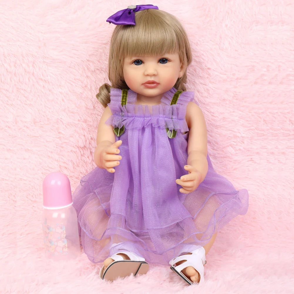 Fashion 55cm Simulation Princess Dolls Toy Mini Cute Purple Dress Baby Series Doll with Golden Curly Hair For Kids Kawaii Dolls