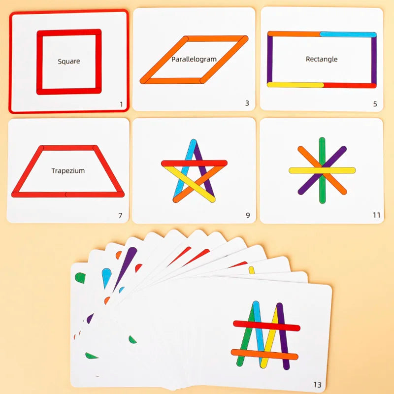 Wooden DIY Ice Cream Stick Puzzle Children's Rainbow Stick Thinking Puzzle Challenge Table Games Kids Montessori Educational Toy