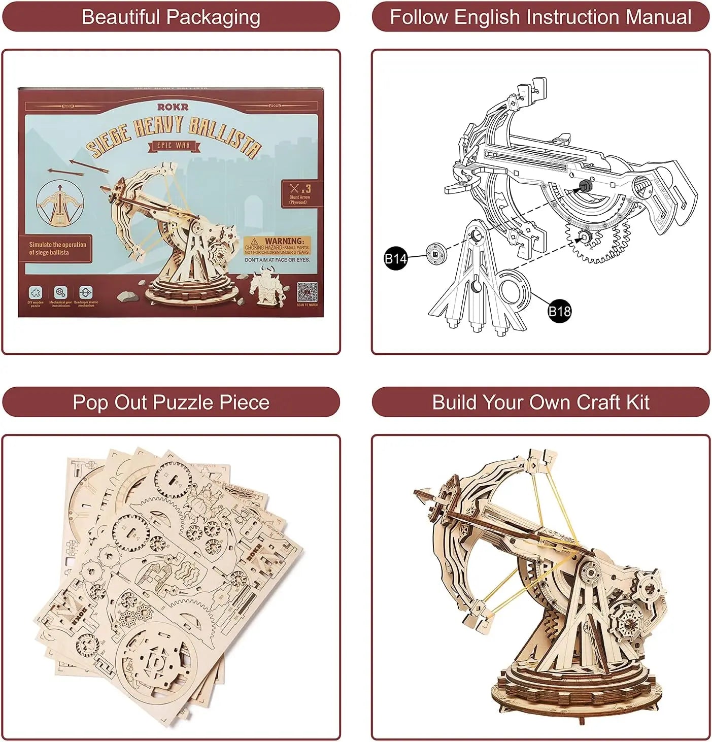Robotime Rokr 3D Wooden Puzzle Wooden Model kit 142 Pieces Medieval Siege Toy Medieval Siege Toy Christmas gift