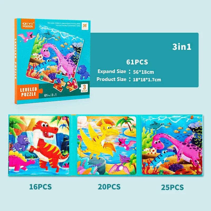 Montessori Kids Toys Magnetic Advance Educate Book Folding Jigsaw 3 In 1 Animal Marine Dinosaur Cognitive Early Education Gifts