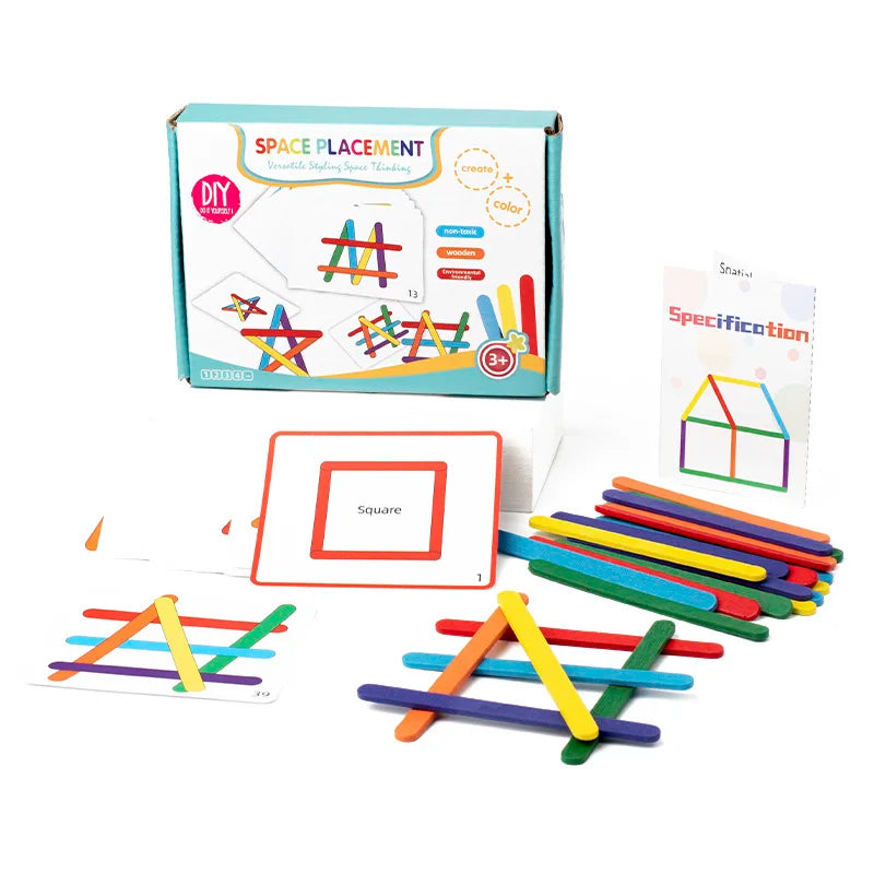Wooden DIY Ice Cream Stick Puzzle Children's Rainbow Stick Thinking Puzzle Challenge Table Games Kids Montessori Educational Toy